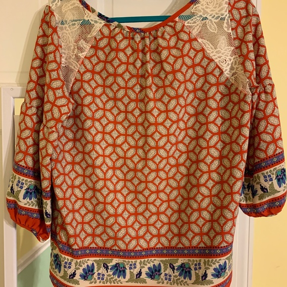 Bo-Ho (Blue Rain) Burnt Orange Patterned Blouse - Picture 2 of 2